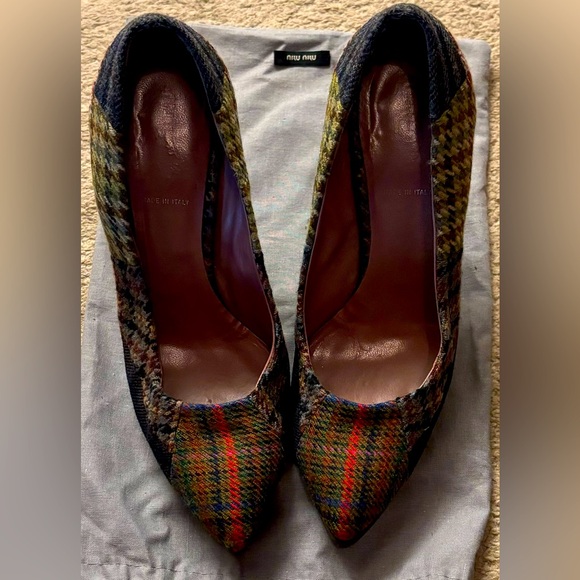 Miu Miu tweed and leather platform heel made in Italy - Picture 3 of 6